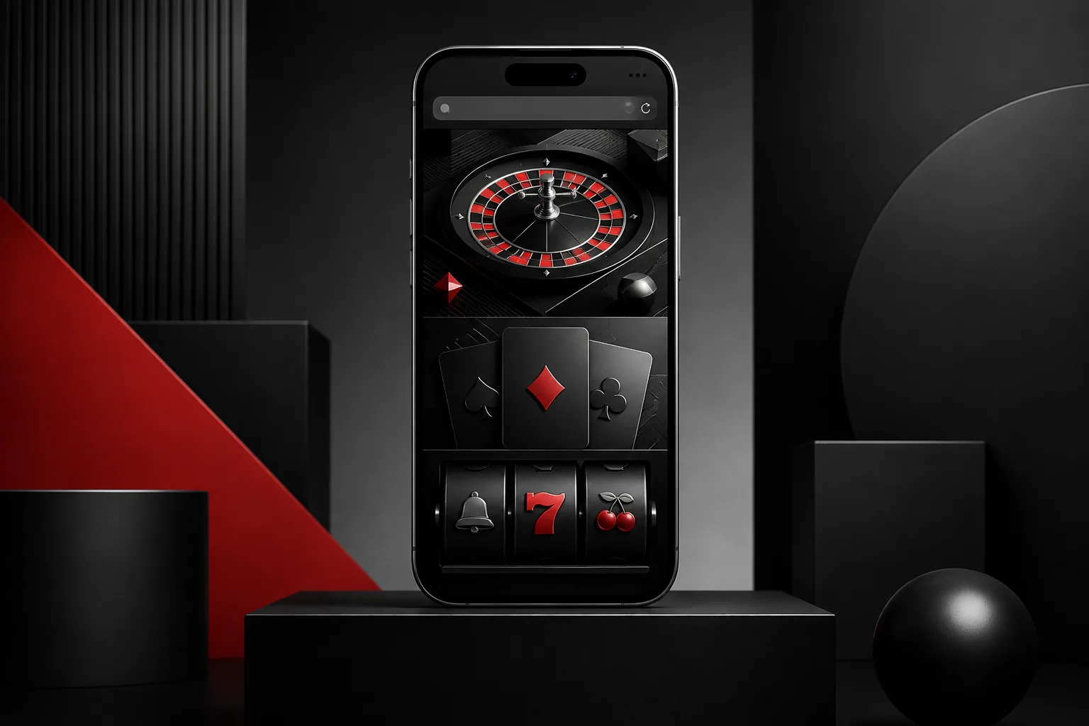 Ponsel menampilkan pilihan game kasino generik tanpa merek